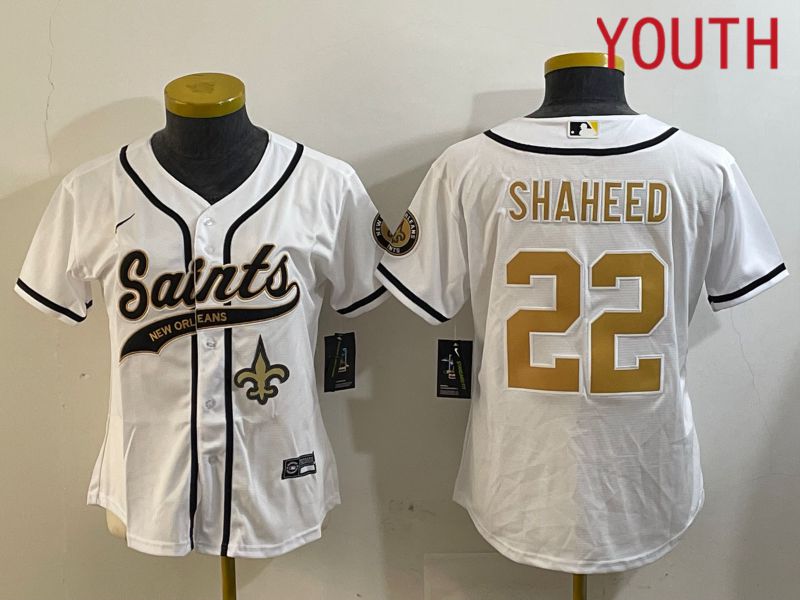 Youth New Orleans Saints #22 Shaheed White Joint Name 2024 Nike Limited NFL Jersey style 3